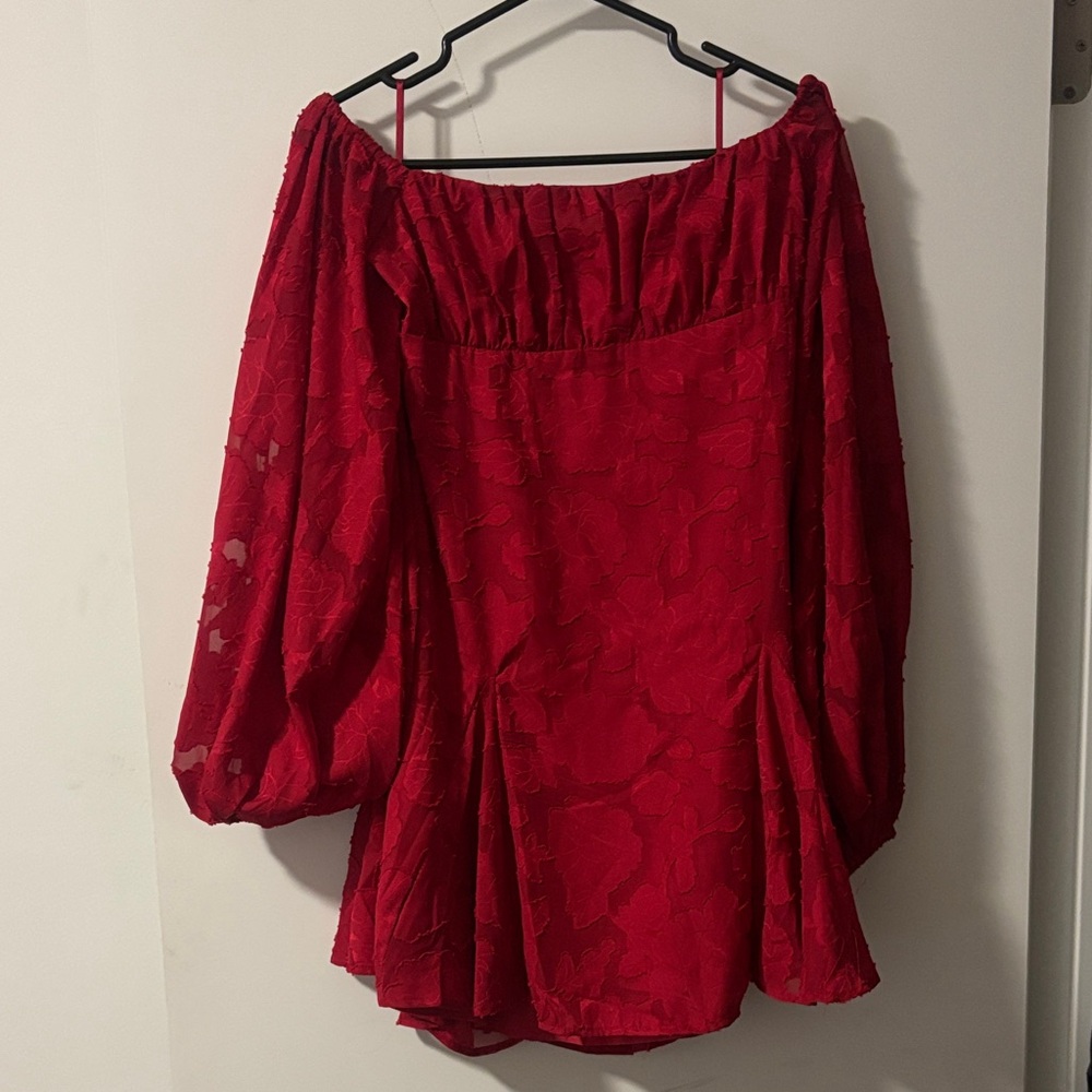 Off-Shoulder Red Mini Dress - Picture 2 of 3